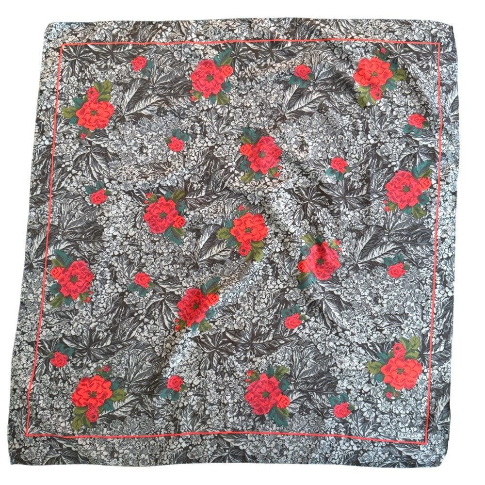AXCESS Floral‎ Rose Print Square Scarf Sheer Chiffon ~30 x 30 in Made in Italy